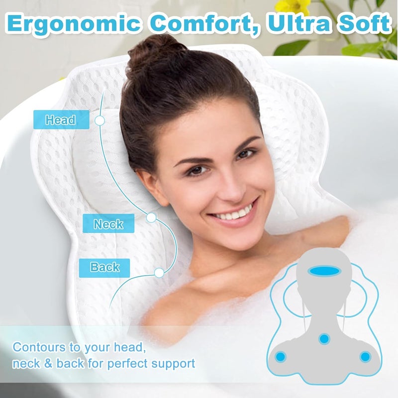 EcoHLL Bath Pillows for Tub, Ergonomic Bathtub Pillow for Head, Neck & Back Support, Soft Spa Cushion Washable with 4D Mesh & Non-Slip Suction Cups, Relaxing Hot Tub Accessories & Spa Gifts for Women and Men - Image 3